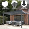 Metal Pergola 3m x 3m Retractable Canopy Roof Powder Coated Aluminium Outdoor Garden Gazebo Sun Rain Shelter Patio Deck Drainage UV Protection Weather Resistant Tools & Ground Bolts Included Dark Grey