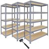 3 x Grey Racking Bay Unit 5 Tier Heavy Duty Steel Metal 200kg capacity Per Shelf Garage Shelves Storage Warehouse Shed Workshop Boltless Shelving 120 x 50 x 180cm Free Rubber Mallet