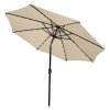 Beige 2.4m LED Tilt Parasol Umbrella Garden Sun Shade Canopy Patio Outdoor 360 Rotation UV Protection Winding Crank Adjustable 32 Solar Power Lights Cool White 8 Ribs 5.5kg FREE Waterproof Rain Cover