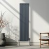 Oval Column Radiator 1600mm x 360mm & TRV Chrome Valves Modern Designer Double Panel Central Heating Heater Anthracite Grey Steel Vertical Kitchen Living Room FREE Cleaning Brush Fixing Kit & Brackets