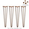 4Pcs Hairpin Table Legs DIY Furniture Upcycle Industrial Style Heavy-duty Sturdy Welded Metal Steel With FREE Screw Pack And Protector Feet Antique Copper 3 Prong Rods 28 Inch Height 12mm Thickness