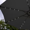 Grey 2.4m LED Tilt Parasol Umbrella Garden Sun Shade Canopy Patio Outdoor 360 Rotation UV Protection Winding Crank Adjustable 32 Solar Power Lights Cool White 8 Ribs 5.5kg FREE Waterproof Rain Cover