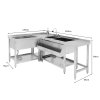 Cocktail Bar Station Ice Well & Modular Corner Unit Stainless Steel Workstation Sink Mixer Tap Speed Rail Removable Dividers Bin Void Splashback Adjustable Feet 2 Connector Brackets & Cocktail Shaker