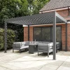 Metal Pergola With LED Lights 3m x 3m Adjustable Canopy Roof Powder Coated Aluminium Outdoor Garden Gazebo Sun Rain Shelter Patio Deck Drainage Weather Resistant Tools & Ground Bolts Grey