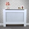 Adjustable Radiator Cover White MDF Trellised Grill Modern Cabinet Shelf 1400mm - 1920mm