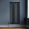 Traditional 2 Column Radiator 1500mm x 562mm Modern Central Heating Heater Matt Black Carbon Steel Vertical Wall Mounted Kitchen Living Room Bathroom Cleaning Brush Fixing Kit & Brackets