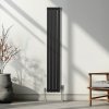 Oval Column Radiator 1600mm x 240mm & TRV Chrome Valves Modern Designer Double Panel Central Heating Heater Black Steel Vertical Kitchen Living Room FREE Cleaning Brush Fixing Kit & Brackets