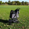 Pet Stroller Pushchair & Caddy Bag Organiser Detachable Blue Tartan Foldable Carrier 15kg Capacity Wheels Brakes Dog Hook Leash Canopy Mesh Windows Basket Cup Holders Pockets & Waterproof Rain Cover