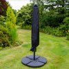 Grey LED Cantilever Parasol 3m Banana Hanging Umbrella Garden Sun Shade Canopy Patio 360 Rotation Tilt UV Protection Winding Crank 24 Solar Powered Cool White LED Lights Waterproof Rain Cover & Base