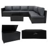 Rattan Modular 7 Piece Furniture Set & 996L Storage Box - Black