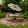 Cream 2.4m LED Tilt Parasol Umbrella Garden Sun Shade Canopy Patio Outdoor 360 Rotation UV Protection Winding Crank Adjustable 32 Solar Power Lights Cool White 8 Ribs 5.5kg FREE Waterproof Rain Cover