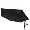 LED Cantilever Parasol 3m Grey Banana Hanging Umbrella Garden Sun Shade Canopy Patio 360 Rotation Tilt UV Protection Winding Crank 24 Solar Powered Cool White Lights FREE Rain Cover & Square Base