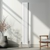 Oval Column Radiator 1800mm x 240mm Modern Designer Double Panel Central Heating Heater Gloss White Carbon Steel Vertical Kitchen Living Room Bathroom FREE Cleaning Brush Fixing Kit & Brackets