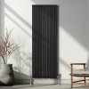 Oval Column Radiator 1800mm x 600mm & TRV Chrome Valves Modern Designer Double Panel Central Heating Heater Black Steel Vertical Kitchen Living Room FREE Cleaning Brush Fixing Kit & Brackets