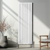 Oval Column Radiator 1800mm x 600mm & TRV Chrome Valves Modern Designer Double Panel Central Heating Heater White Steel Vertical Kitchen Living Room FREE Cleaning Brush Fixing Kit & Brackets