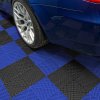 Vented Modular Interlocking Flooring Tiles 60 Black & 60 Blue With Edges & Hexagon LED Lighting 14 White Lights & Border 6500K 3 Mount Options & Suspended Ceiling Kit Single Garage Floor Mat 3.2m x 6m