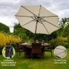 Cream 2.4m LED Tilt Parasol Umbrella Garden Sun Shade Canopy Patio Outdoor 360 Rotation UV Protection Winding Crank Adjustable 32 Solar Power Lights Cool White 8 Ribs 5.5kg FREE Waterproof Rain Cover