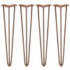 4Pcs Hairpin Table Legs DIY Furniture Upcycle Industrial Style Heavy-duty Sturdy Welded Metal Steel With FREE Screw Pack And Protector Feet Antique Copper 3 Prong Rods 28 Inch Height 12mm Thickness