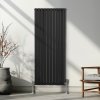 Oval Column Radiator 1600mm x 600mm & TRV Chrome Valves Modern Designer Double Panel Central Heating Heater Black Steel Vertical Kitchen Living Room FREE Cleaning Brush Fixing Kit & Brackets