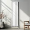 Oval Column Radiator 1800mm x 480mm & TRV Chrome Valves Modern Designer Double Panel Central Heating Heater White Steel Vertical Kitchen Living Room FREE Cleaning Brush Fixing Kit & Brackets