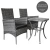 Garden Outdoor Rattan Bistro Set Furniture 3 PCs Patio Weave Companion Chair Table Set Conservatory Balcony 2 Seater Grey FREE Rain Cover