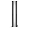 Oval Panel Radiator With Mirror 1800mm x 380mm & TRV Chrome Valves Designer Double Column Vertical Black Carbon Steel Wall Mounted Kitchen Living Room Cleaning Brush Fixing Kit & Brackets