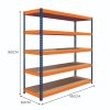 Garage Racking S-Rax Shelving Unit 5 Shelf 180cm x 180cm x 60cm Rack Heavy Duty Steel 300kg Capacity Per Shelf Adjustable Layout Boltless Assembly Rubber Feet 3 Reinforced Support Bars Warehouse