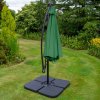 LED Cantilever Parasol 3m Green Banana Hanging Umbrella Garden Sun Shade Canopy Patio 360 Rotation Tilt UV Protection Winding Crank 24 Solar Powered Cool White Lights FREE Rain Cover & Square Base