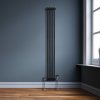 Traditional 3 Column Radiator 1800mm x 202mm Modern Central Heating Heater Matt Black Carbon Steel Vertical Wall Mounted Kitchen Living Room Bathroom Cleaning Brush Fixing Kit & Brackets