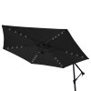 Grey LED Cantilever Parasol 3m Banana Hanging Umbrella Garden Sun Shade Canopy Patio 360 Rotation Tilt UV Protection Winding Crank 24 Solar Powered Cool White LED Lights Waterproof Rain Cover & Base