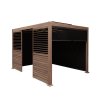 Wood Effect Aluminium Pergola With Blinds, 2 x Side Panels & LED Lights - 3m x 3m