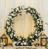 Wedding Moongate Gold Arch 2m/ 200cm  & Weeping Willow Light Up Tree Warm White LED Metal Flat Base Arbour Background Decor Flower Balloon Circle Hoop Frame Outdoor Backdrop  Decoration Prop