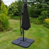 Black LED Cantilever Parasol 3m Banana Hanging Umbrella Garden Sun Shade Canopy Patio 360 Rotation Tilt UV Protection Winding Crank 24 Solar Powered Cool White LED Lights Waterproof Rain Cover & Base