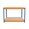Garage Workbench S-Rax 2 Shelf 120cm x 60cm x 90cm Workstation Heavy Duty Steel Chipboard 300kg Capacity Per Shelf Adjustable Layout Boltless Assembly Rubber Feet Reinforced Support Bar Warehouse
