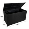 Rattan Garden Storage Black Box & Waterproof Carry Bag Large Cushion Blanket Tools Toys Furniture Chest 582L Outdoor Patio Deck Steel Frame UV & Weather Resistant Gas Assisted Lift Lid Portable Wheels