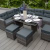 Rattan Corner Dining Set Outdoor Garden Furniture Grey 9-Seater L Shape Sofa Stools Tempered Glass Table UV Protected Waterproof Grey Seat Back Cushions Patio Conservatory Lounge FREE Rain Cover