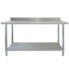 6ft Stainless Steel Catering Bench & 2 Wall Mounted Shelves Commercial Kitchen Work Prep Table Worktop Backsplash 2 Tier Adjustable Heavy Duty Corrosion Resistant FREE Microfibre Cloths & Fixing Kit