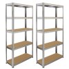 2 x Silver Racking Bay Units 5 Tier & Workbench Shelving Unit Heavy Duty Steel 175/ 180kg Capacity Per Shelf Garage Shelves Storage Warehouse Shed Workshop Boltless 90 x 30 x 180cm Free Rubber Mallet