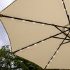 Beige 2.4m LED Tilt Parasol Umbrella Garden Sun Shade Canopy Patio Outdoor 360 Rotation UV Protection Winding Crank Adjustable 32 Solar Power Lights Cool White 8 Ribs 5.5kg FREE Waterproof Rain Cover