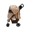 Pet Stroller Pushchair Woven Beige Carrier Foldable Trolley Travel Cart 15kg Capacity 4 Wheels Brakes Cat Dog Safety Hook Leash Cushion Canopy Mesh Windows Basket Cup Holders & Waterproof Rain Cover