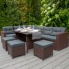 Rattan Corner Dining Set & Garden Storage Box Brown 9-Seater L Sofa Stools Glass Table Large Cushion Furniture Chest 582L Outdoor Patio Steel Frame UV Resistant FREE Waterproof Carry Bag & Rain Cover