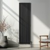 Oval Column Radiator 1800mm x 480mm & TRV Chrome Valves Modern Designer Double Panel Central Heating Heater Black Steel Vertical Kitchen Living Room FREE Cleaning Brush Fixing Kit & Brackets