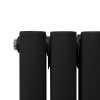Oval Panel Radiator With Mirror 1800mm x 380mm & TRV Chrome Valves Designer Double Column Vertical Black Carbon Steel Wall Mounted Kitchen Living Room Cleaning Brush Fixing Kit & Brackets