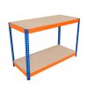 Garage Workbench S-Rax 2 Shelf 120cm x 60cm x 90cm Workstation Heavy Duty Steel Chipboard 300kg Capacity Per Shelf Adjustable Layout Boltless Assembly Rubber Feet Reinforced Support Bar Warehouse