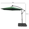 LED Cantilever Parasol 3m Green Banana Hanging Umbrella Garden Sun Shade Canopy Patio 360 Rotation Tilt UV Protection Winding Crank 24 Solar Powered Cool White Lights FREE Rain Cover & Square Base