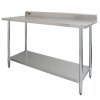 Catering Bench With Single Over-shelf Heavy Duty Kitchen Work Table Stainless Steel Prep-table Commercial Home Preparation Worktop 5ft