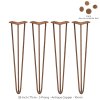 4Pcs Hairpin Table Legs DIY Furniture Industrial Upcycle Style Heavy-duty Sturdy Welded Metal Steel With FREE Screw Pack And Protector Feet Antique Copper 3 Prong Rods 28 Inch Height 10mm Thickness