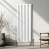 Oval Column Radiator 1600mm x 600mm & TRV Chrome Valves Modern Designer Double Panel Central Heating Heater White Steel Vertical Kitchen Living Room FREE Cleaning Brush Fixing Kit & Brackets