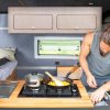Campervan Overhead Cabinet 2 Door Top Locker Central Divider Camper Van Furniture Storage Lightweight Solid Birch Plywood Unpainted Soft Close Hinges Push Button Locks Pre Drilled Holes Fixing Kit