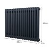 Traditional 2 Column Radiator 600mm x 832mm Modern Central Heating Heater Anthracite Matt Grey Carbon Steel Horizontal Wall Mounted Kitchen Living Room Bathroom Cleaning Brush Fixing Kit & Brackets